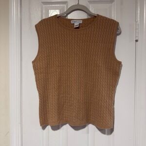 Wendy B Cashmere Vest Womens Large Tan Cable Knit Cozycore Soft Quiet Luxury